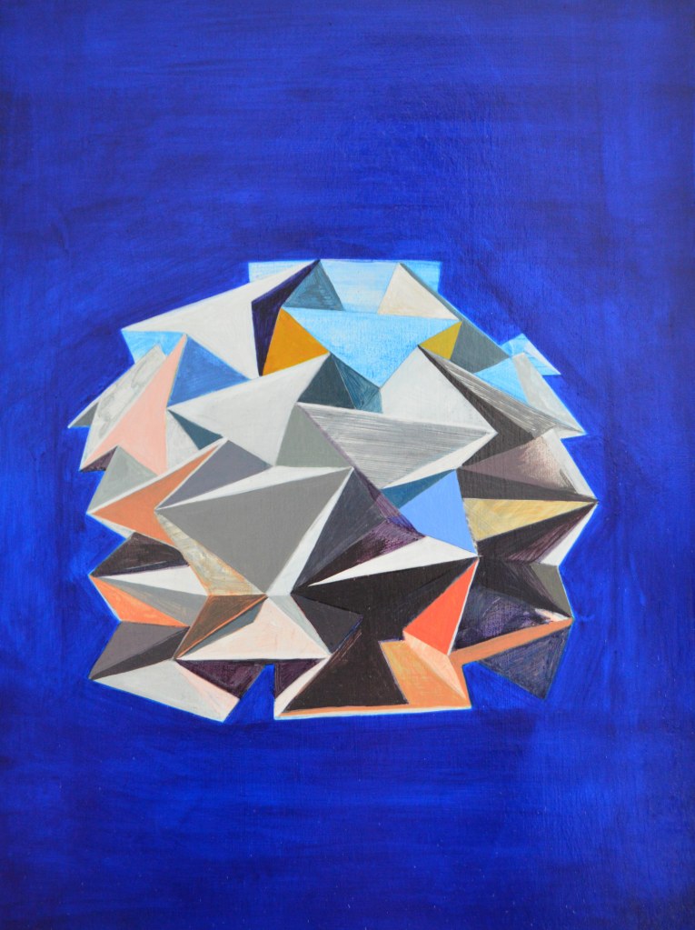 Blue Triangulation, Acrylink and Pen on Traditional Bologna chalk gesso Board, 60x45