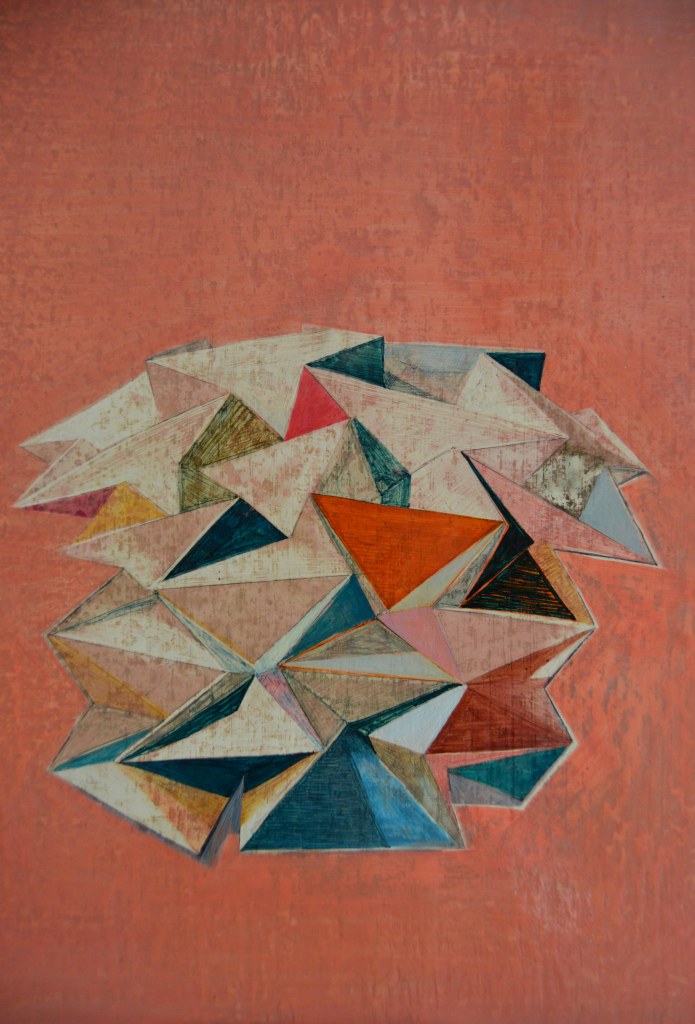 Pink Triangulation, Acrylink and Pen on Traditional Bologna chalk gesso Board, 60x45